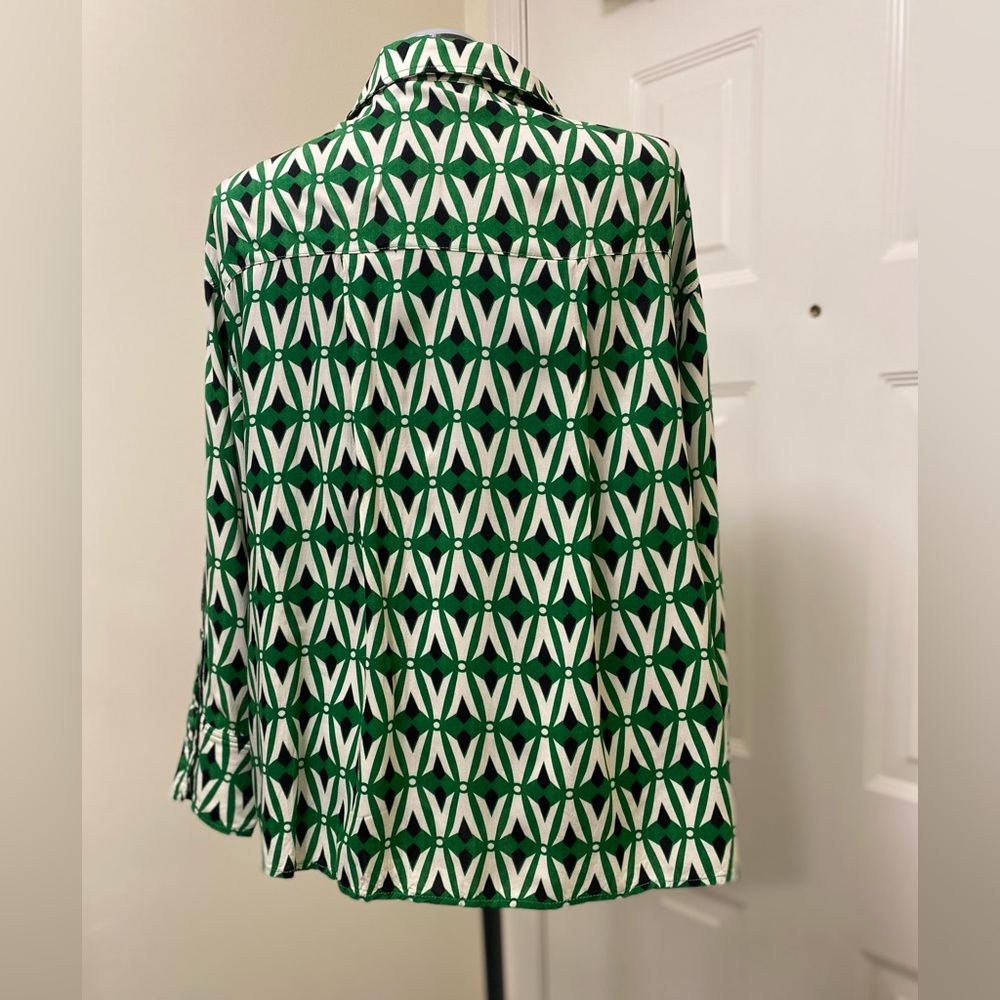 DEX Geometric Print Collared Long Sleeve Button Up Women’s Blouse size X - Picture 6 of 11